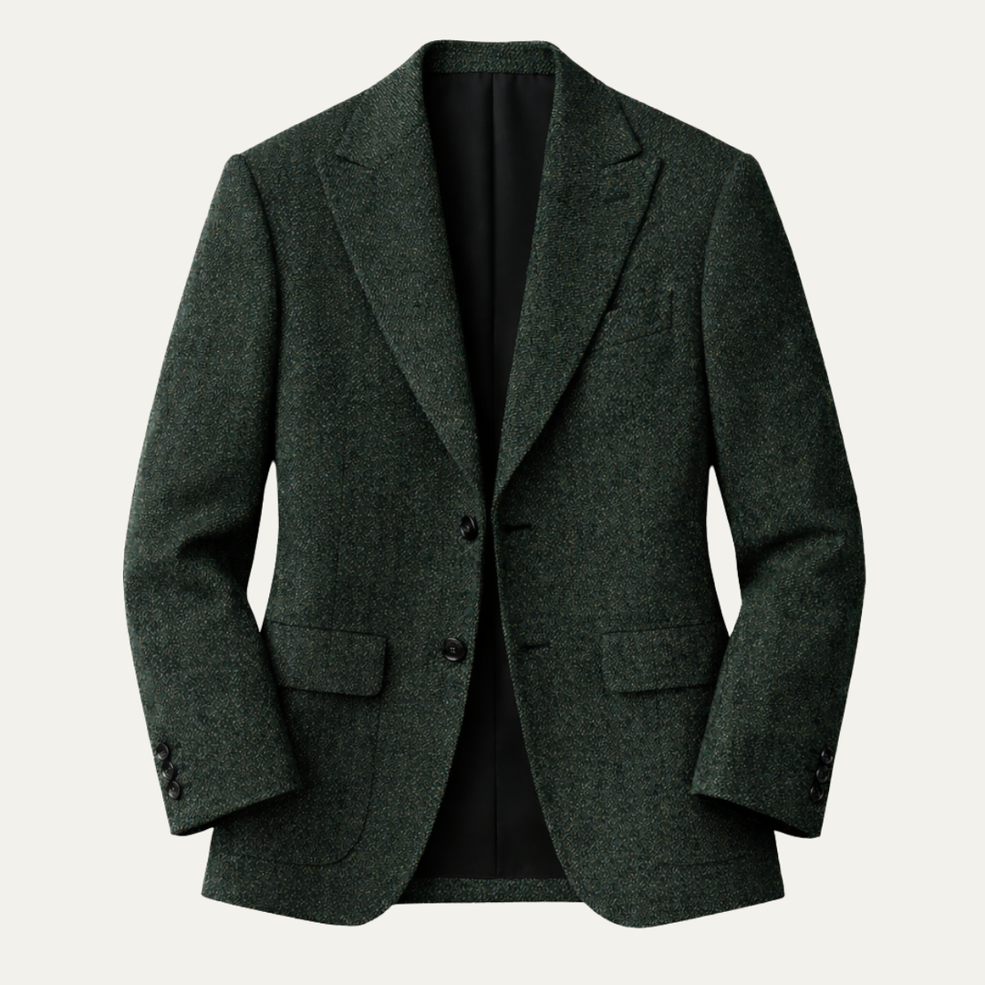 The Rome Men’s Elegant Tailored Tweed Fishbone Blazer Jacket