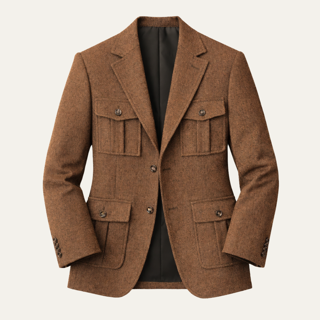 The Turin Men’s Multi Pocket Tweed Blazer Suit Jacket