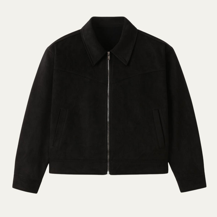 Men's Suede Leather Jacket Brown Collared Zip Up
