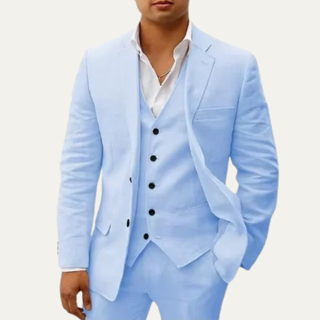 The Brentwood Hill Men’s Elegant 3 Piece Linen Summer Suit – Blazer, Vest & Pants