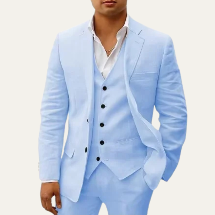 The Brentwood Hill Men’s Elegant 3 Piece Linen Summer Suit – Blazer, Vest & Pants