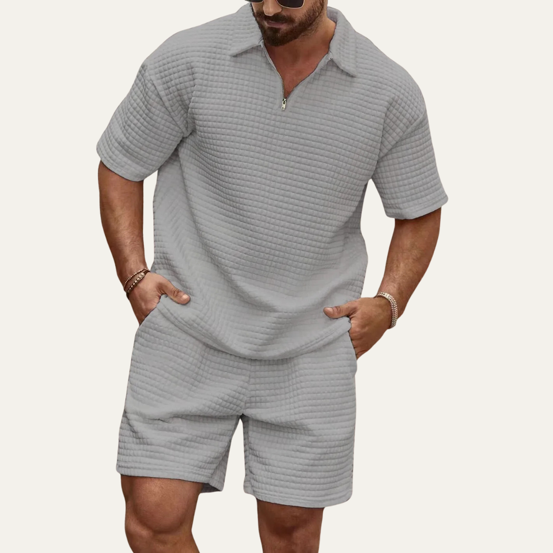 The Willowmont Men’s Summer Waffle Knit Set – Polo & Shorts