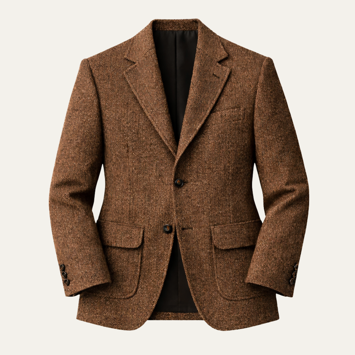 The Genoa Men’s Single Breasted Fishbone Tweed Blazer Jacket