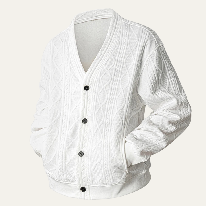The Brindisi Men's Cable Knit V Neck Diamond Pattern Cardigan