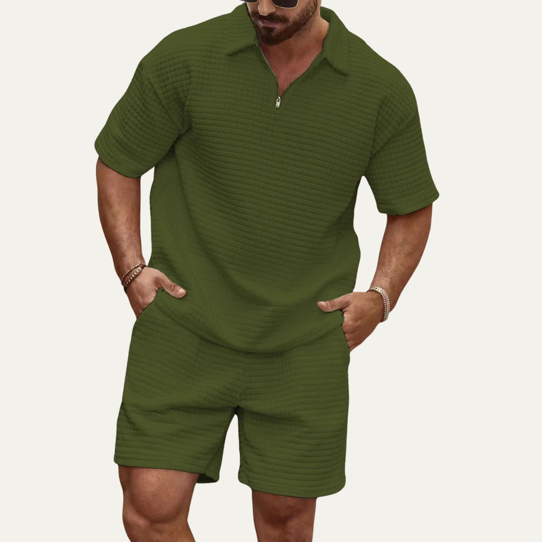 The Willowmont Men’s Summer Waffle Knit Set – Polo & Shorts