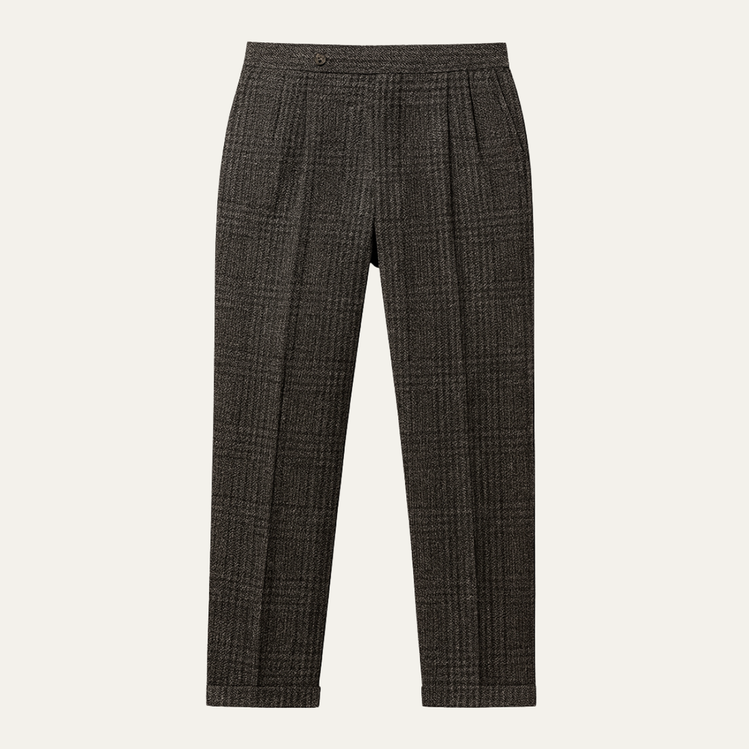 The Berrima Men’s Smart Casual Tweed Check Tailored Dress Pants – Black