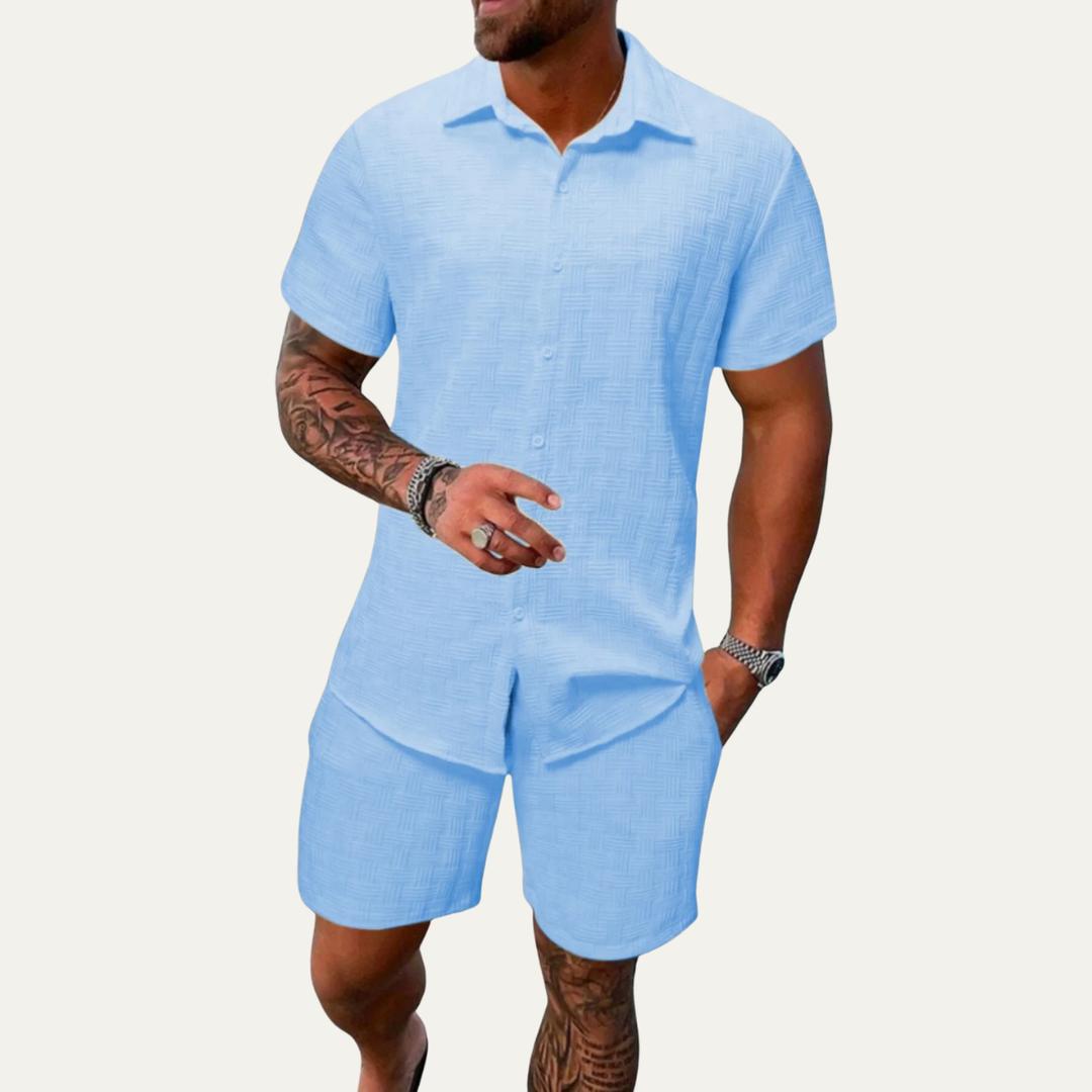 The Clearwater Men’s Casual Summer Button Up Shirt & Shorts Set