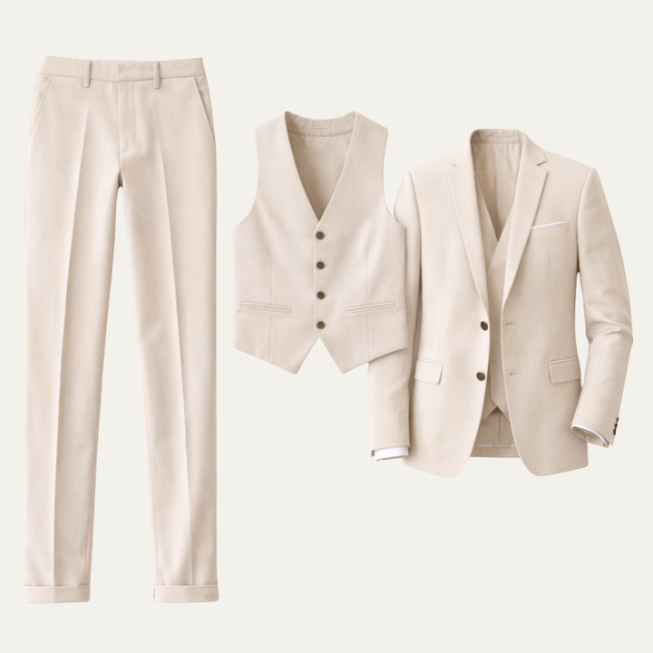 The Highgate Men’s Beige 3 Piece Slim Fit Formal Suit – Blazer, Vest & Pants