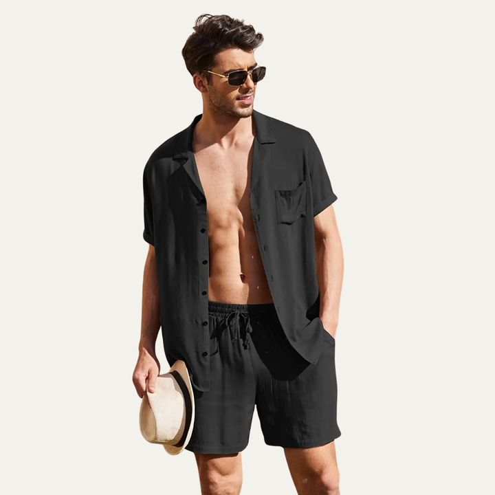 The Riverwood Men’s Cotton Blend Linen Shirt & Shorts Set