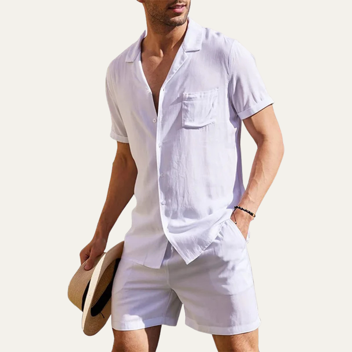 The Riverwood Men’s Cotton Blend Linen Shirt & Shorts Set