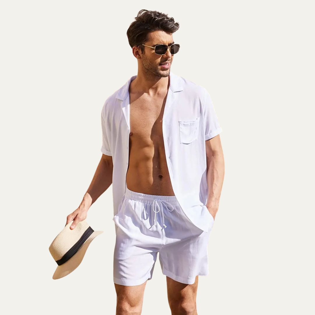 The Riverwood Men’s Cotton Blend Linen Shirt & Shorts Set