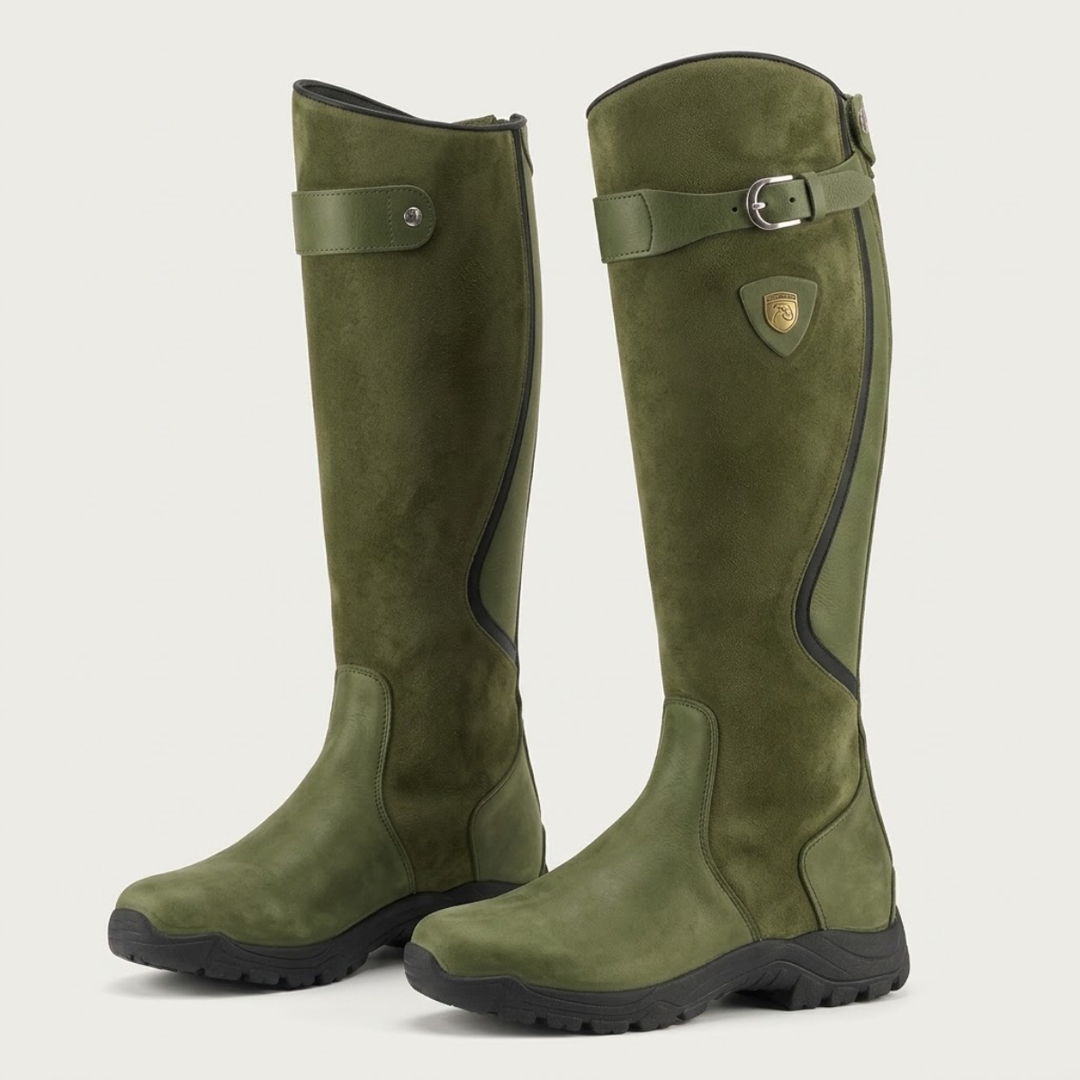 Women’s Knee High Riding Boots – Buckle Low Heel Boots