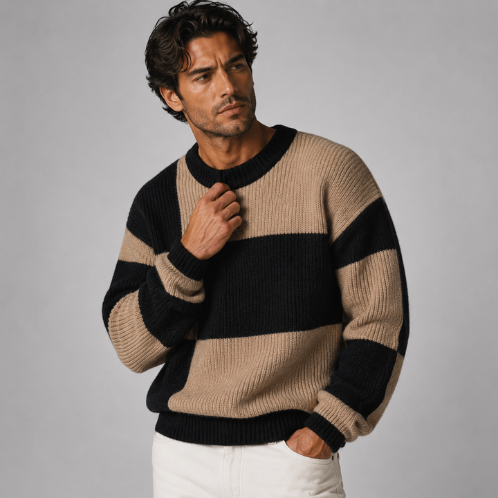 The Kirkwood Men’s Casual Round Neck Striped Knit Sweater