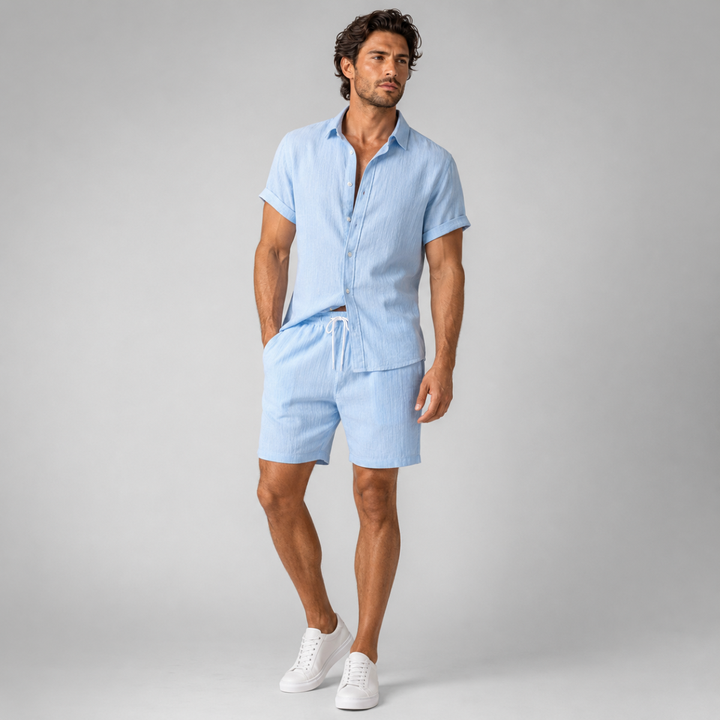 The Glenridge Park Men’s Lightweight Co Ord Set – Button Up Shirt & Drawstring Shorts
