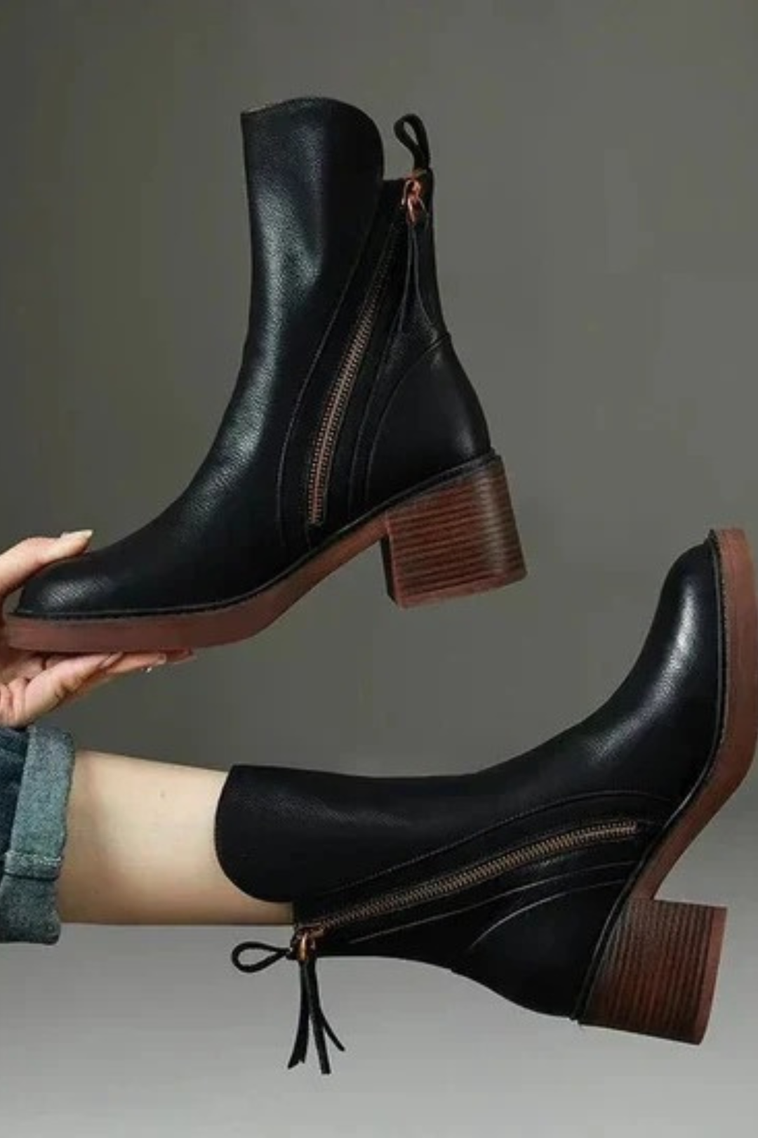 Women’s Ankle Boots – Side Zip Block Heel Booties