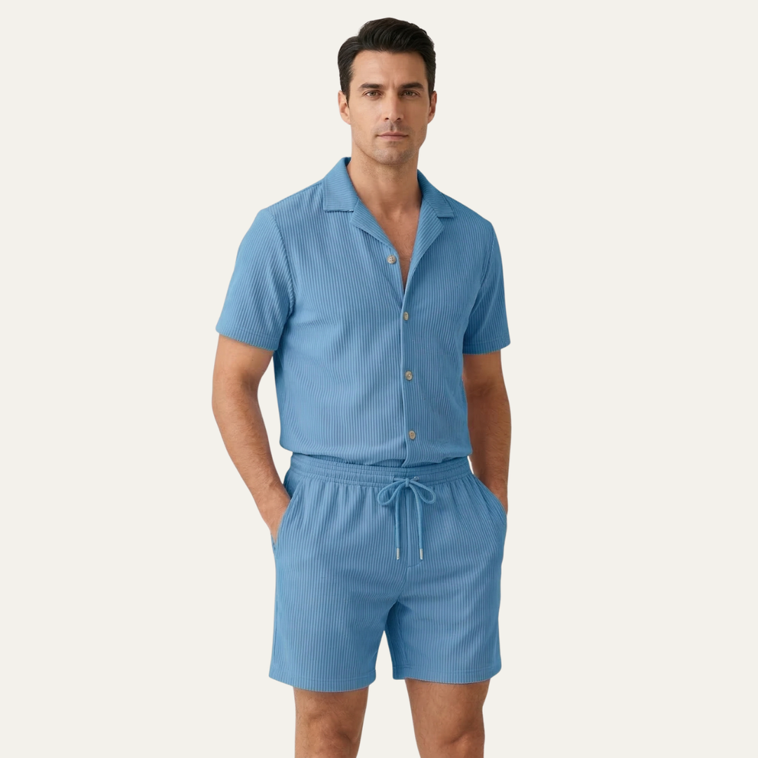 The Brookmill Men’s Ribbed Summer Set – Shirt & Shorts