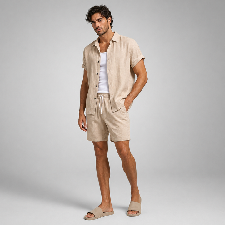 The Hillcrest Park Men’s Casual Co Ord Set – Button Up Shirt & Drawstring Shorts
