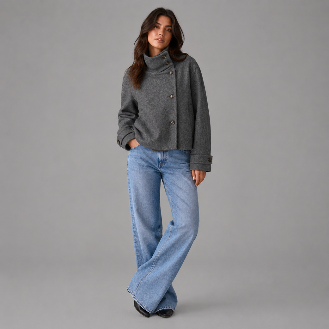 Women's Stand Collar Jacket with Button Front