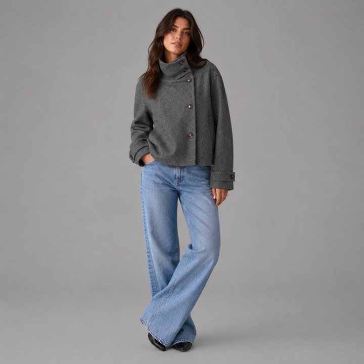 Women's Stand Collar Jacket with Button Front