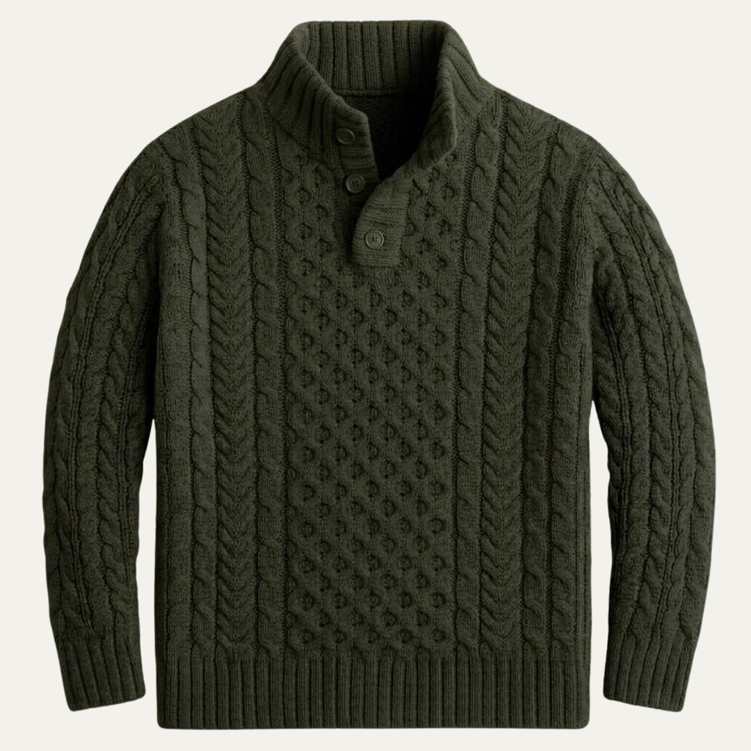 The Brighton Men’s Chunky Button Neck Knit Cable Sweater