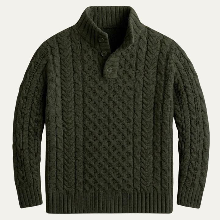 The Brighton Men’s Chunky Button Neck Knit Cable Sweater