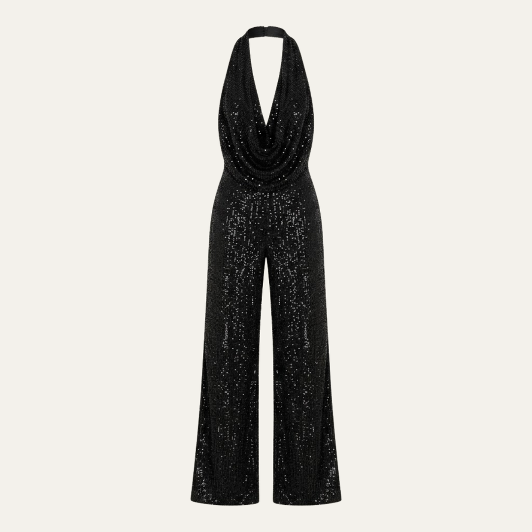 Women's Elegant Sequin Cowl Neck Wide Leg Jumpsuit