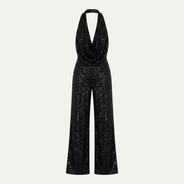 Women's Elegant Sequin Cowl Neck Wide Leg Jumpsuit