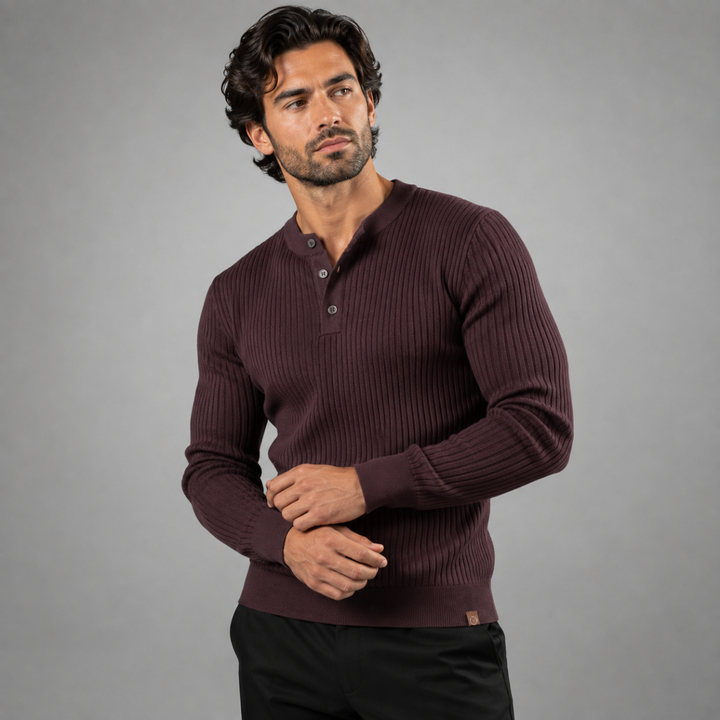 The Taormina Men's Ribbed Henley Knit Sweater