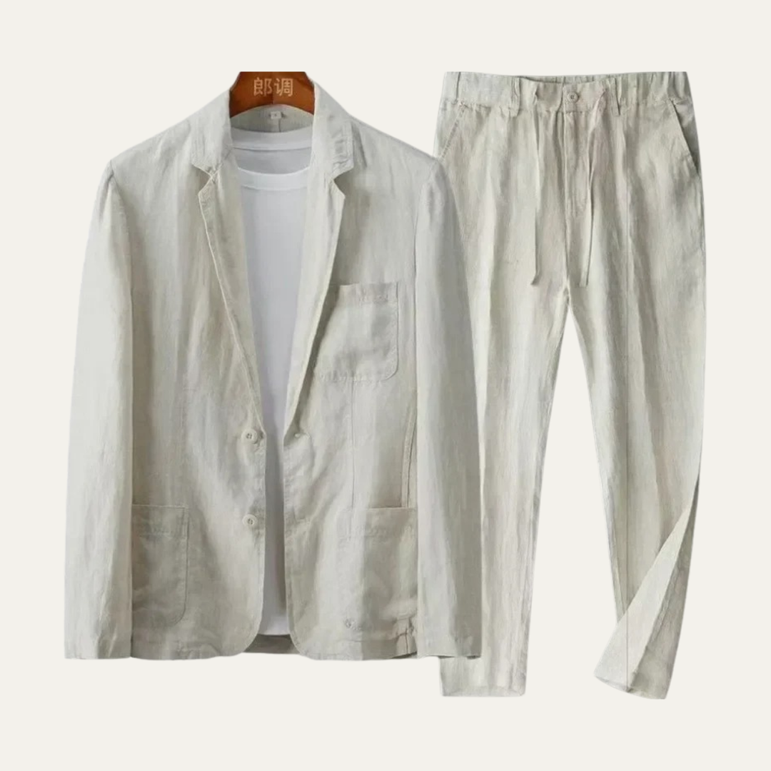 The Treviso Men’s Lightweight Linen Blazer and Pants Set – Casual Two Piece Suit