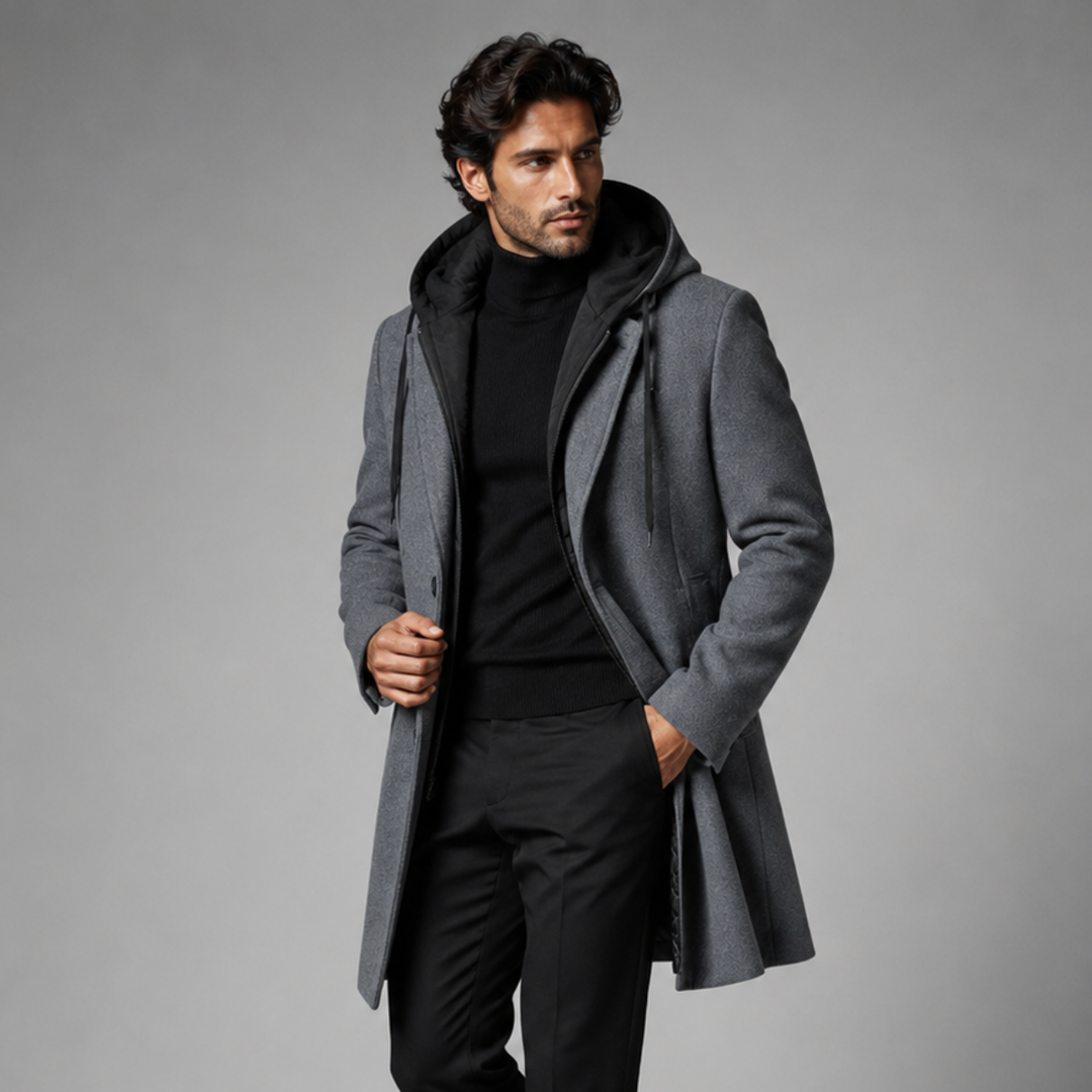 The Arundel Men's Hooded Wool Overcoat with Quilted Lining