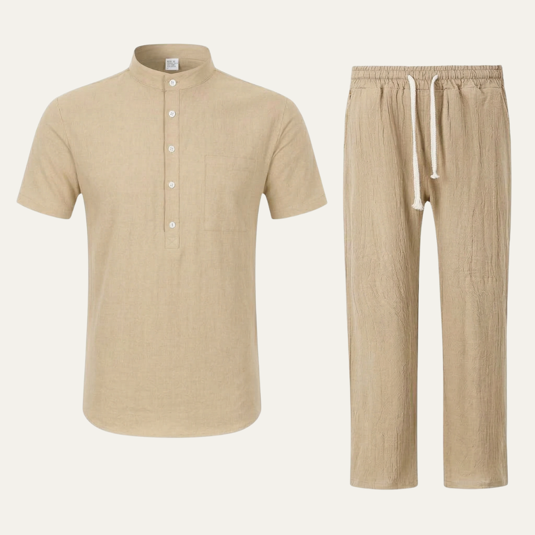 The Meadowhill Ridge Men’s Lightweight Cotton Linen Set Polo – Shirt & Pants