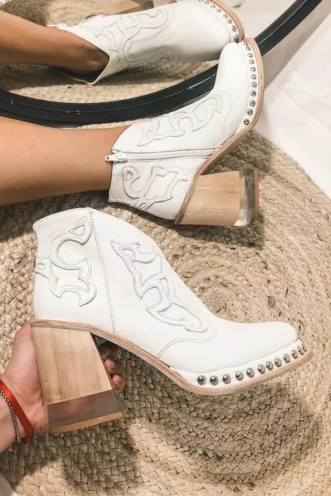 Women’s Western Cowboy Ankle Boots – Embroidered Block Heel Booties