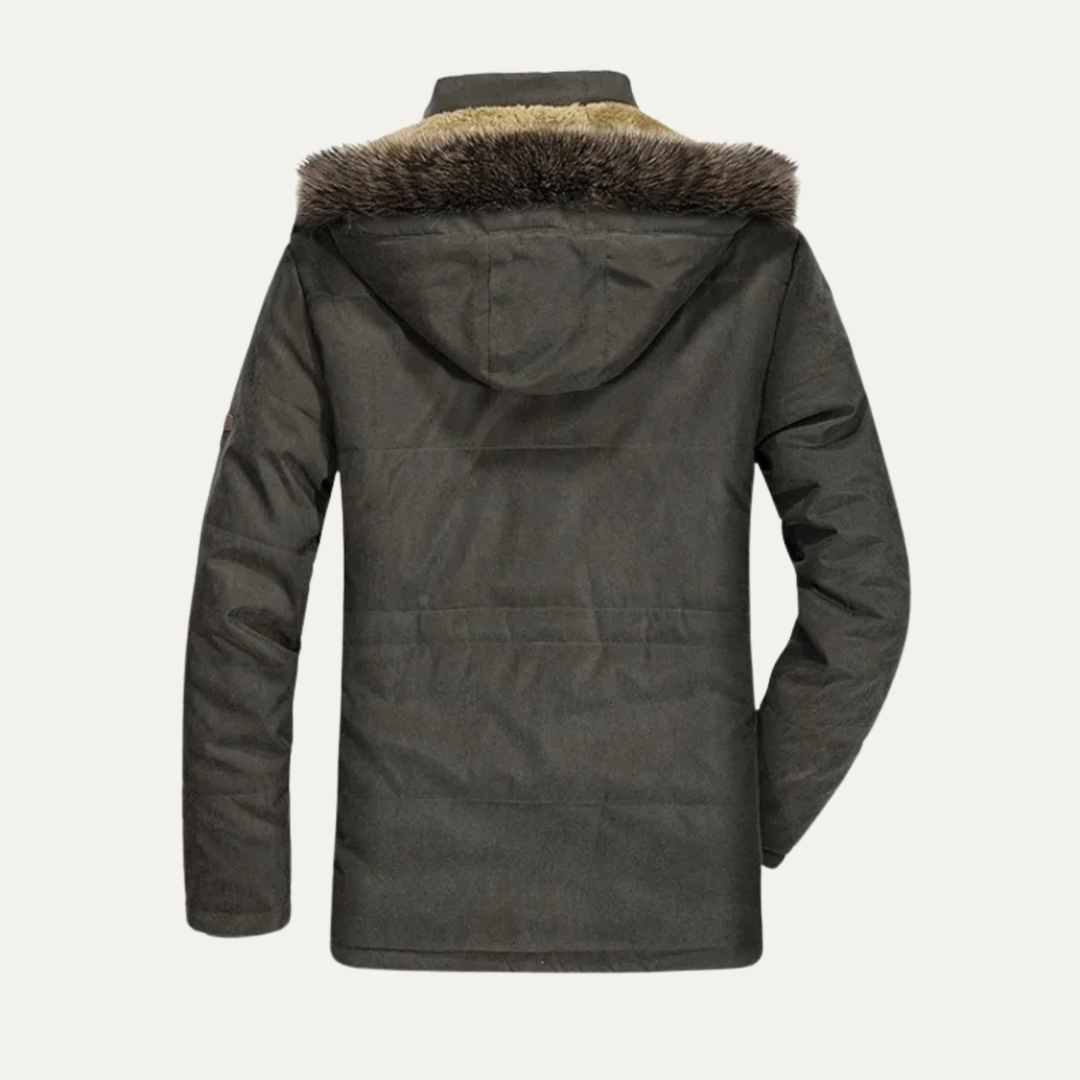 Men's Puffer Jacket Charcoal Fur Hooded Winter Coat