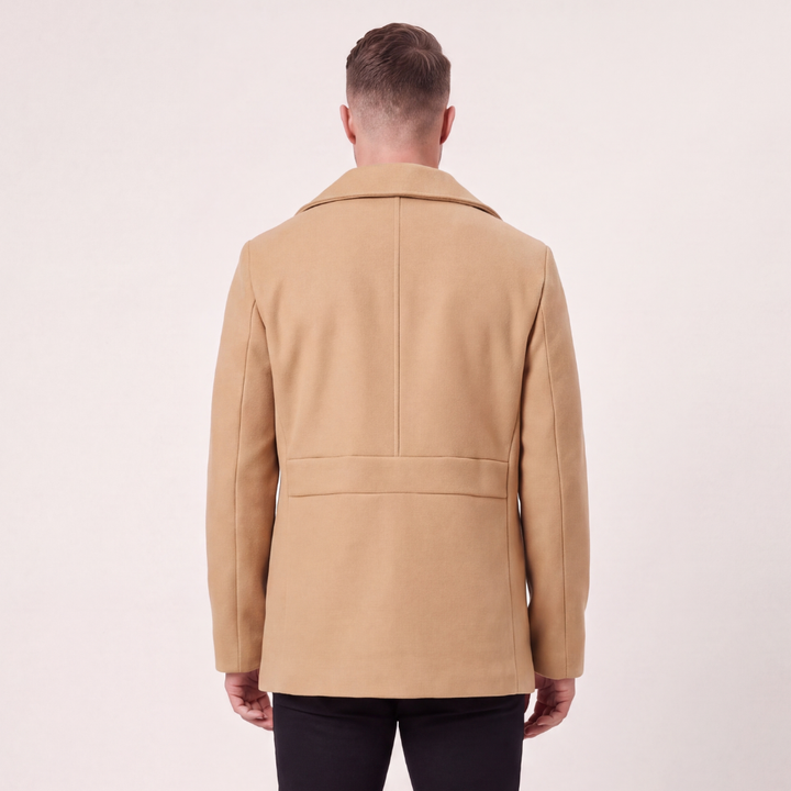 Men's Double Breasted Wool Peak Coat Navy