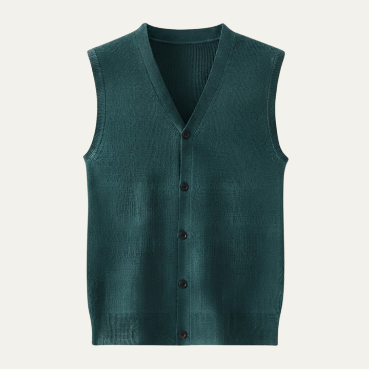 Men's Sweater Vest Blue Button Up V Neck