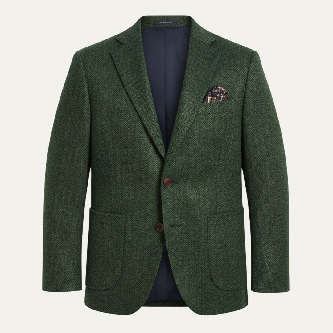 The Gravedona Men’s Office Herringbone Single Breasted Wool Tweed Blazer Jacket