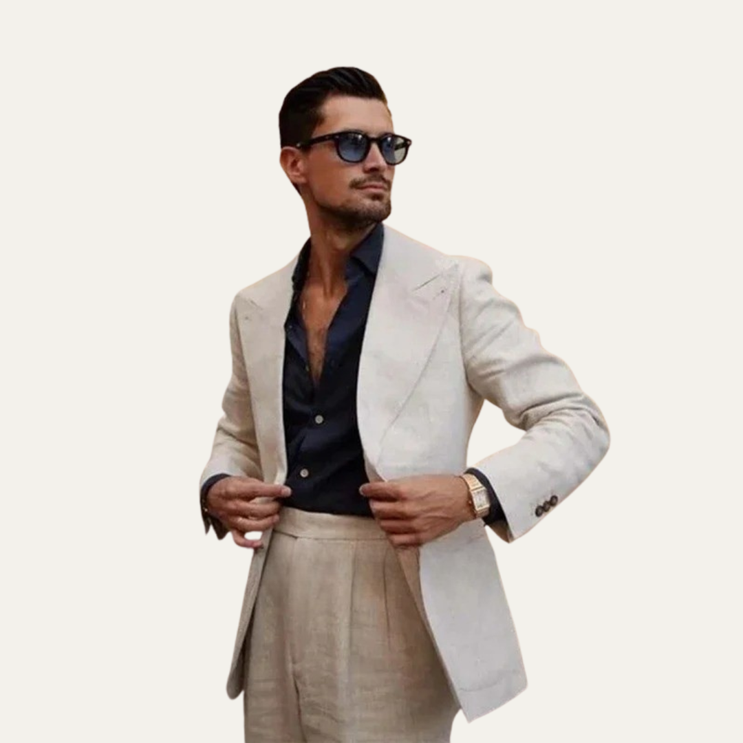 The Rossano Men’s Beige Linen Suit – Slim Fit Jacket & Pants Set