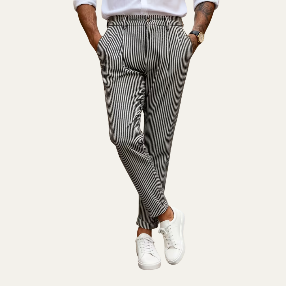 The Georgetown Men’s Striped Straight Leg Smart Casual Dress Pants - Black