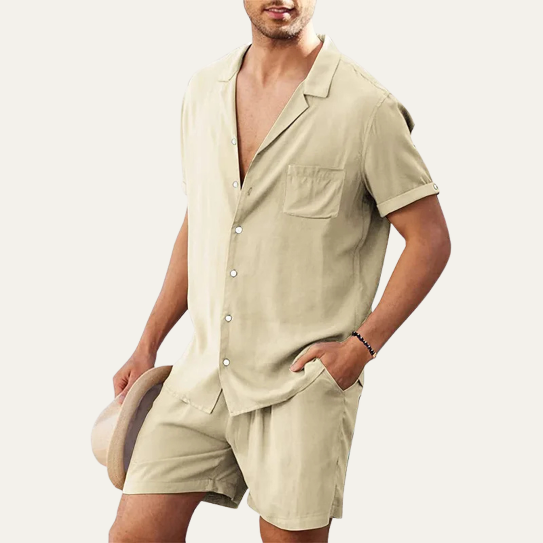 The Riverwood Men’s Cotton Blend Linen Shirt & Shorts Set
