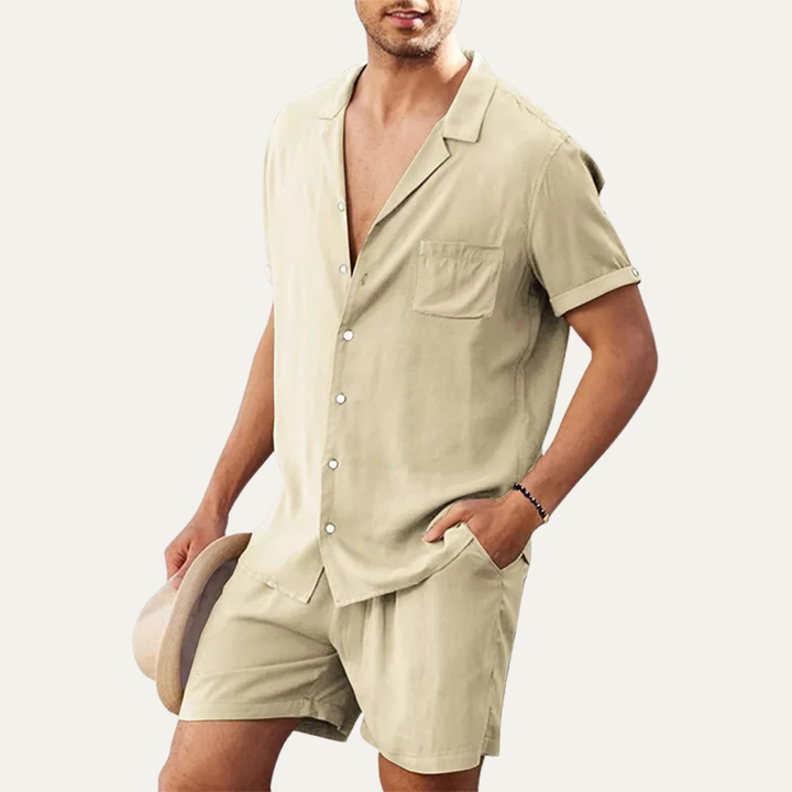 The Riverwood Men’s Cotton Blend Linen Shirt & Shorts Set