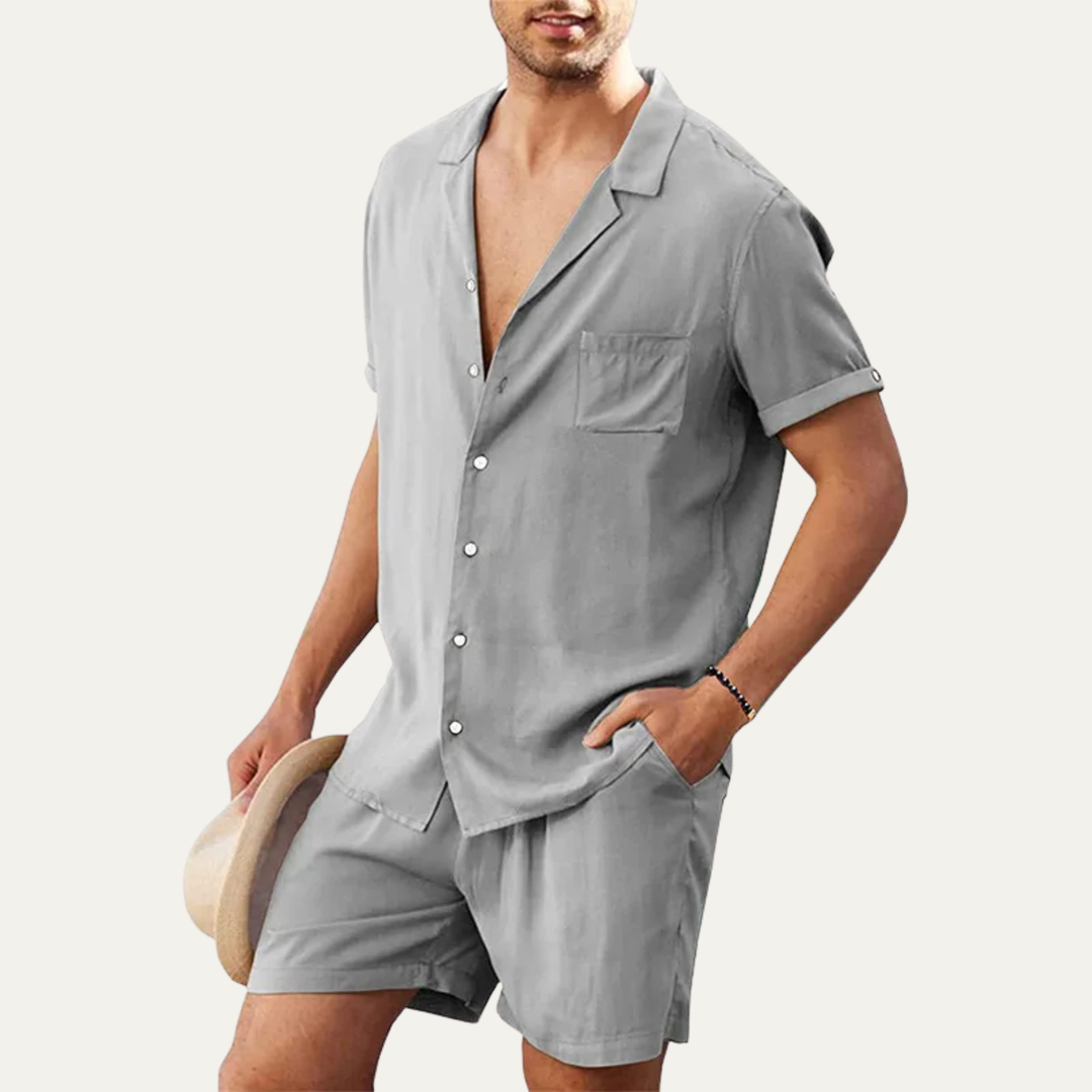 The Riverwood Men’s Cotton Blend Linen Shirt & Shorts Set