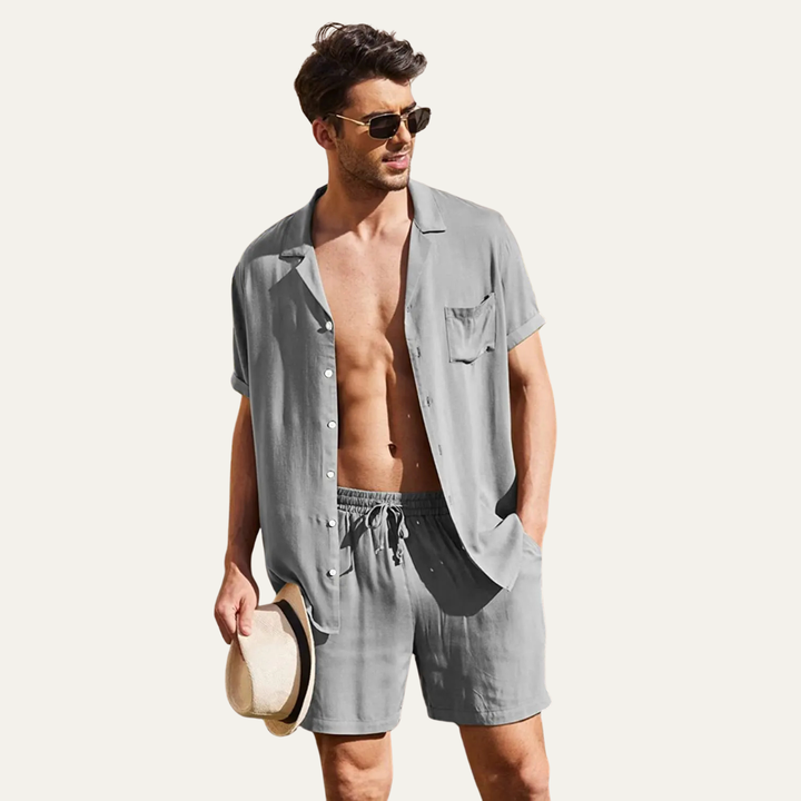 The Riverwood Men’s Cotton Blend Linen Shirt & Shorts Set