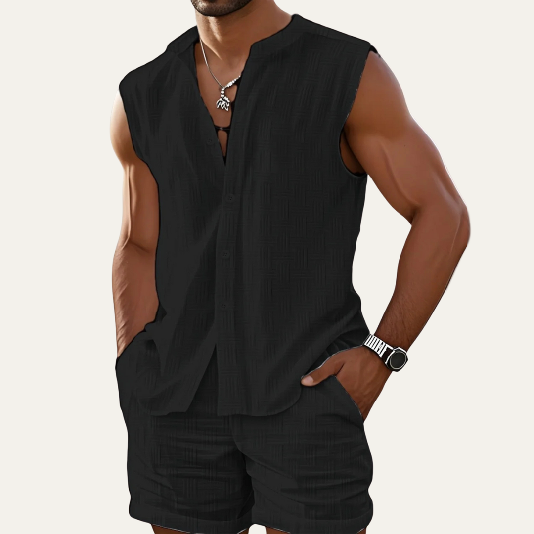 The Ironbridge Men’s Summer Sleeveless Button Up Shirt & Shorts Set