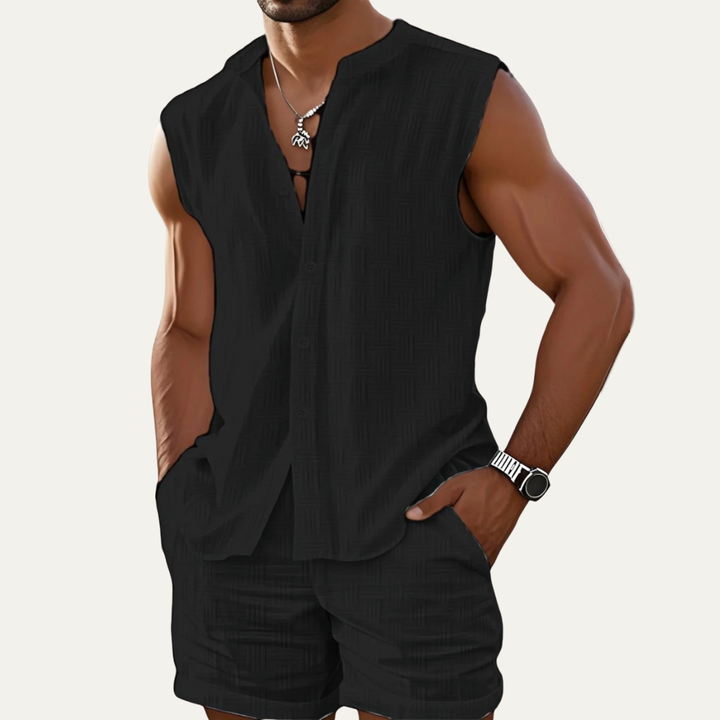 The Ironbridge Men’s Summer Sleeveless Button Up Shirt & Shorts Set