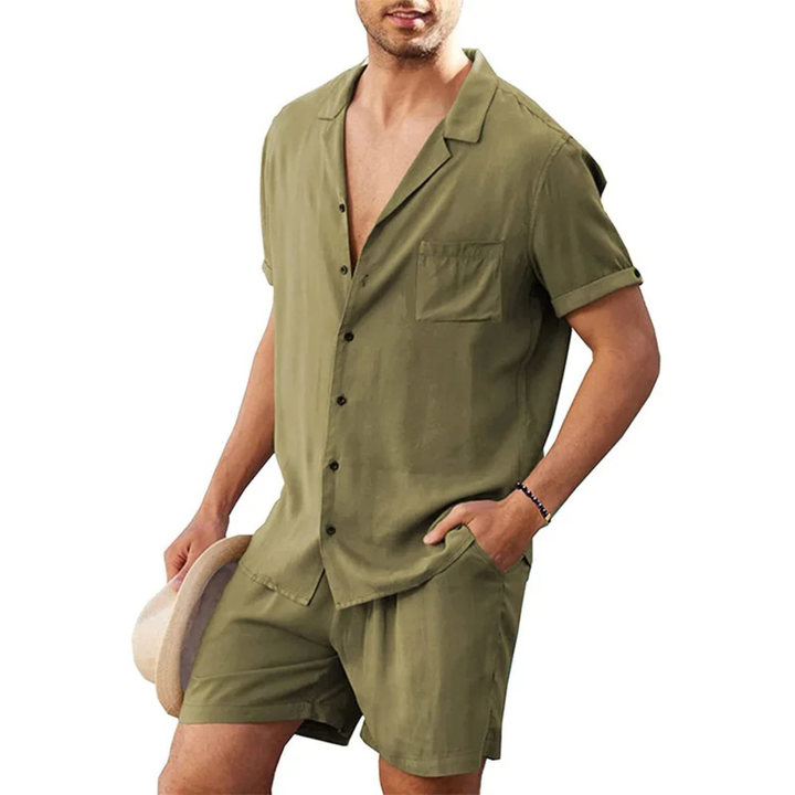 The Riverwood Men’s Cotton Blend Linen Shirt & Shorts Set