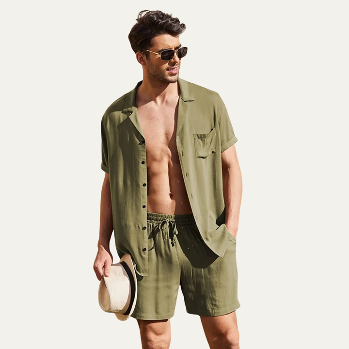 The Riverwood Men’s Cotton Blend Linen Shirt & Shorts Set