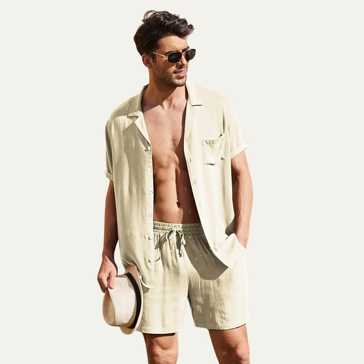 The Riverwood Men’s Cotton Blend Linen Shirt & Shorts Set
