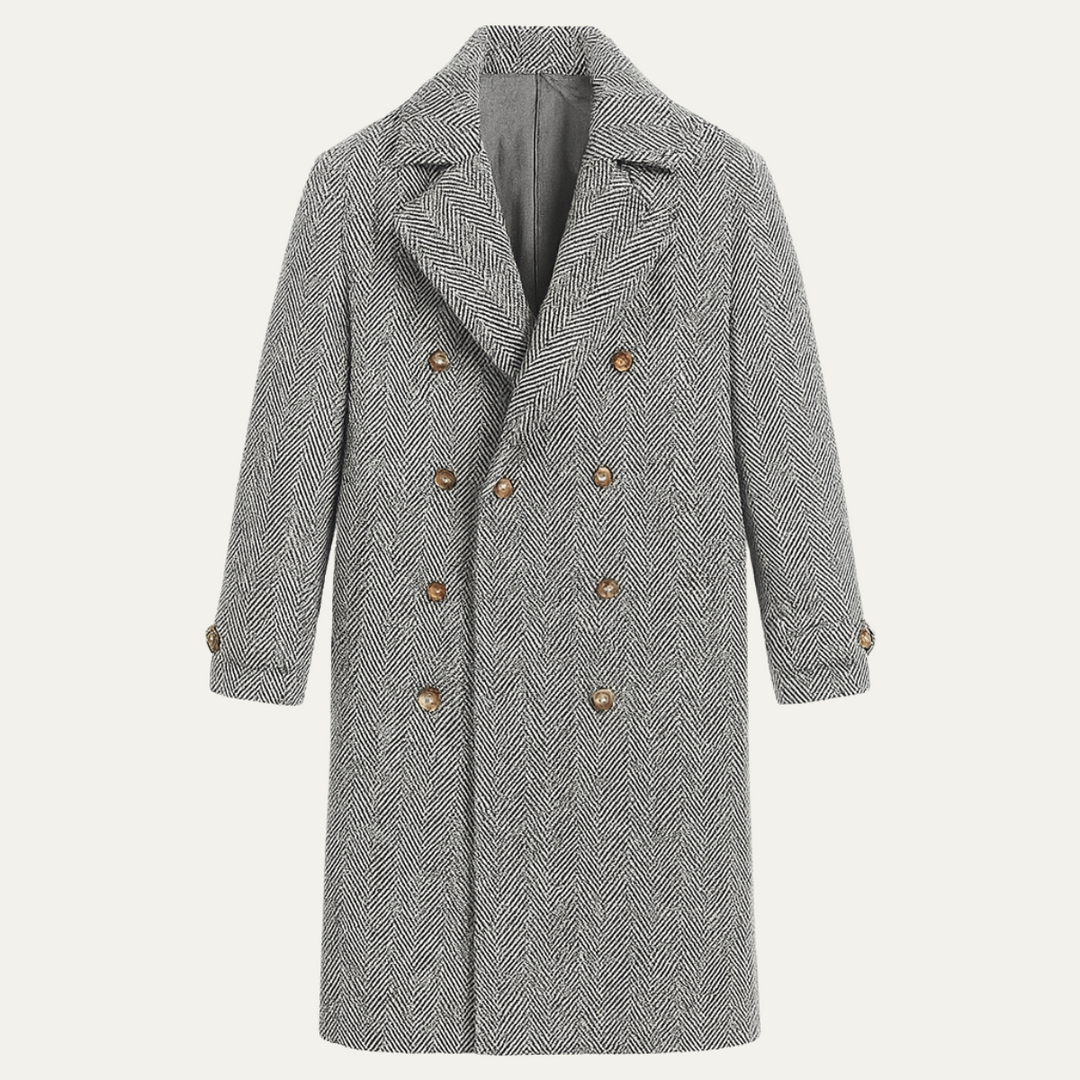 Men's Herringbone Double Breasted Wool Coat