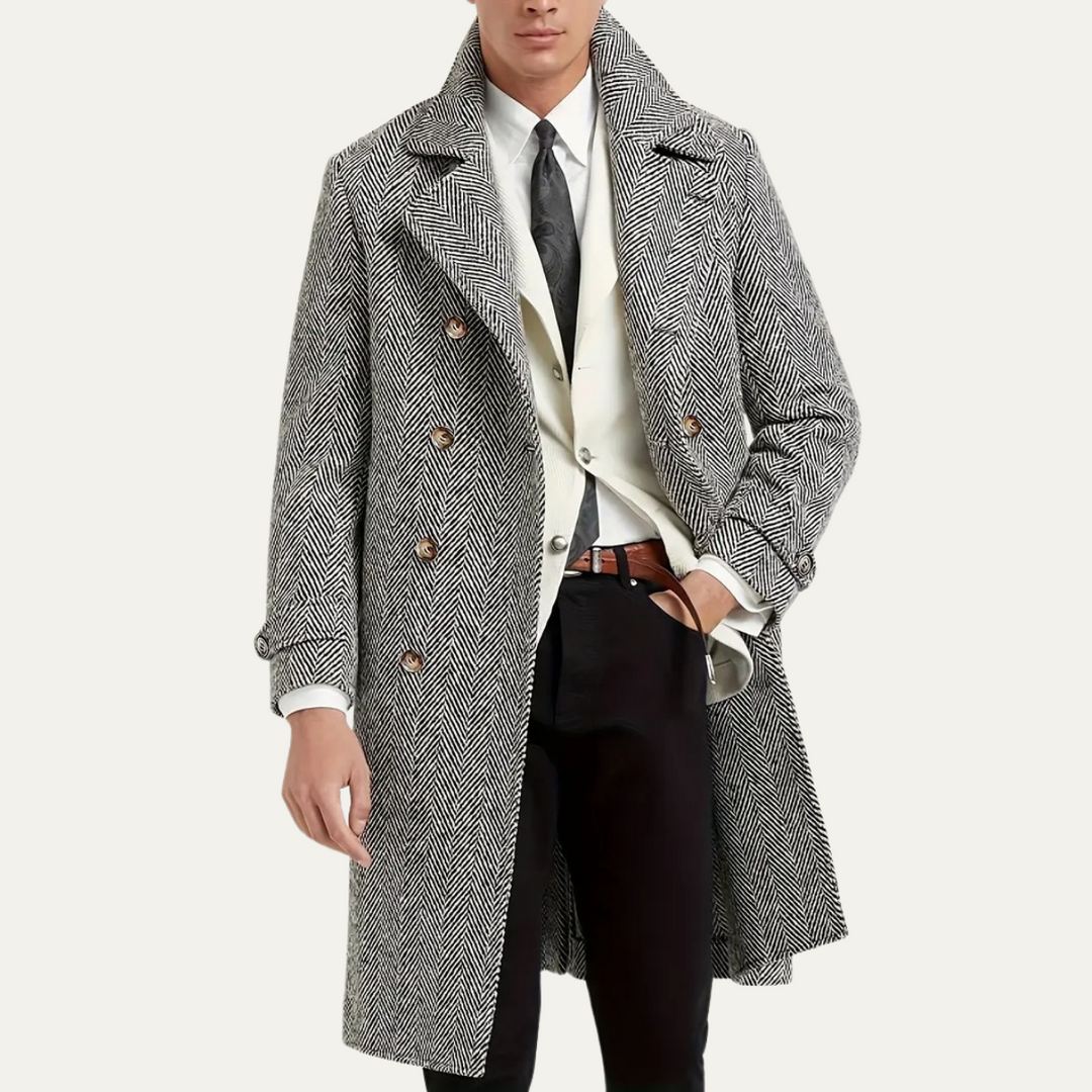 Men's Herringbone Double Breasted Wool Coat
