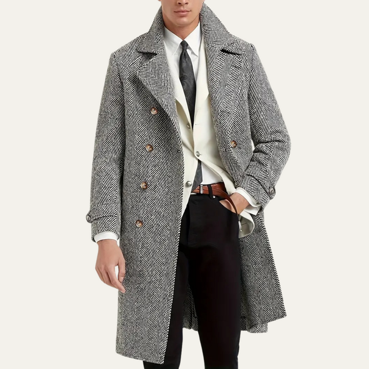 Men's Herringbone Double Breasted Wool Coat